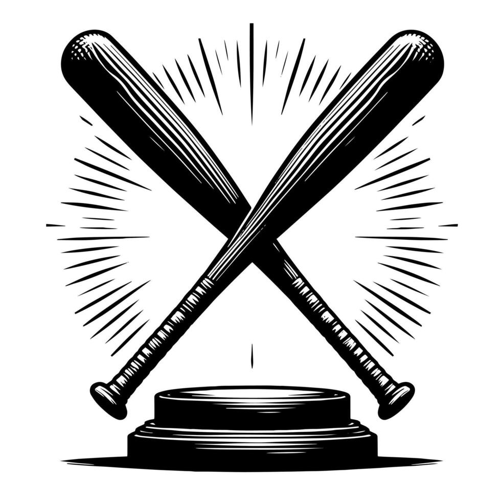 Black and white illustration of a single baseball bat vector