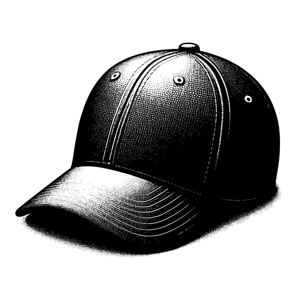 Black and white illustration of a single baseball cap vector