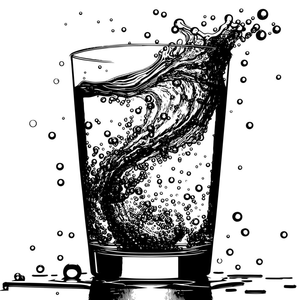 Black and white illustration of a sparkling fresh Glass of Water vector