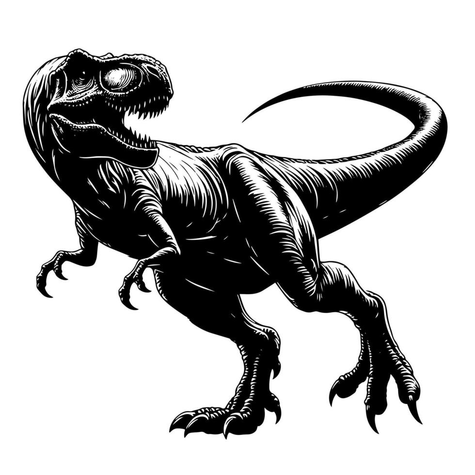 negro y blanco ilustración de un tirano saurio Rex dinosaurio vector