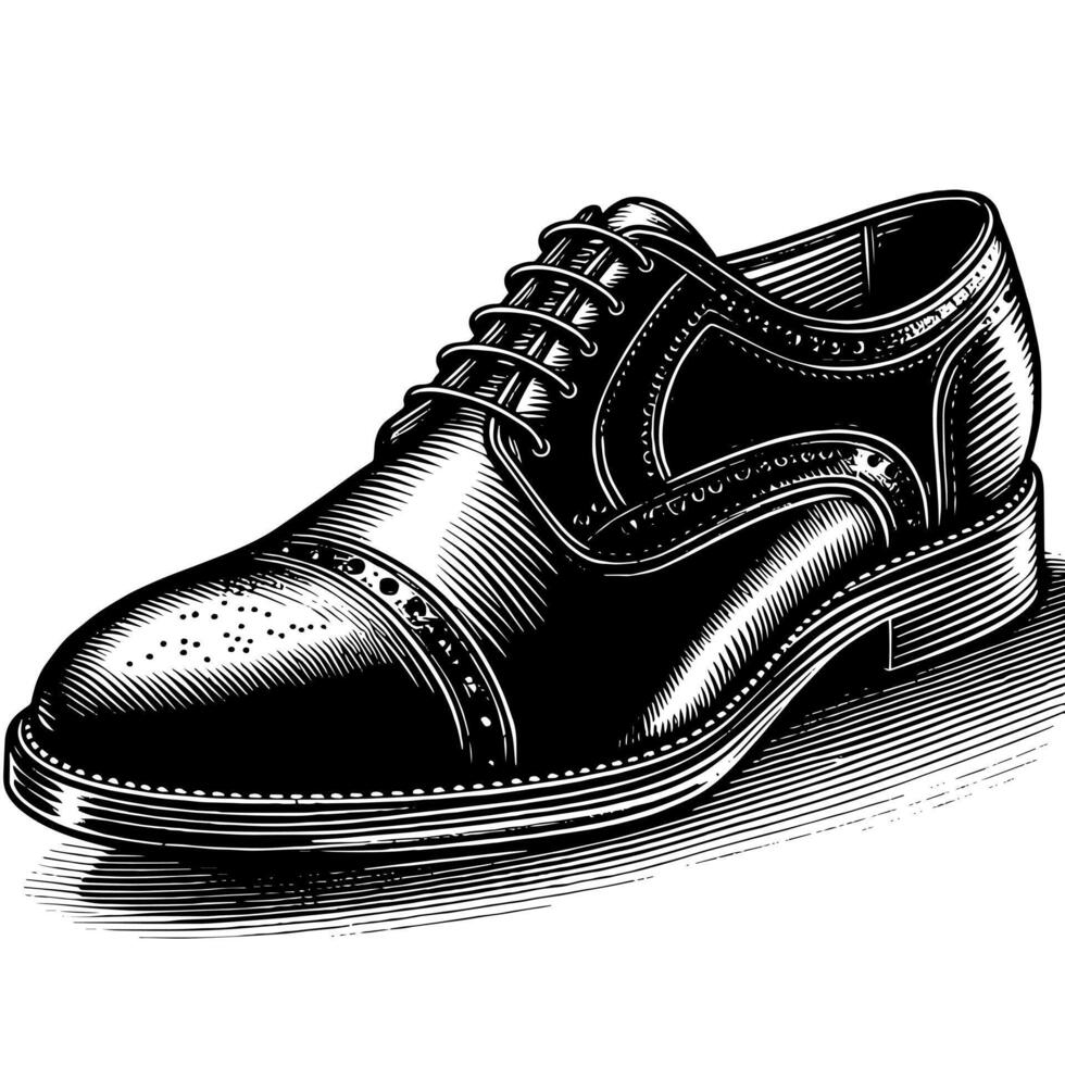 Black and white illustration of a pair of male Leather Shoes vector