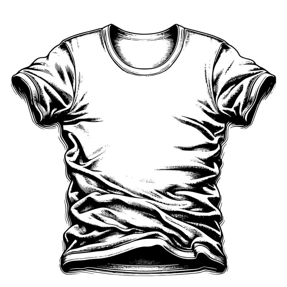 Black and white illustration of a white T-Shirt vector