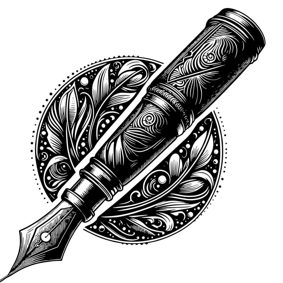 Black and white illustration of a fountain pen vector