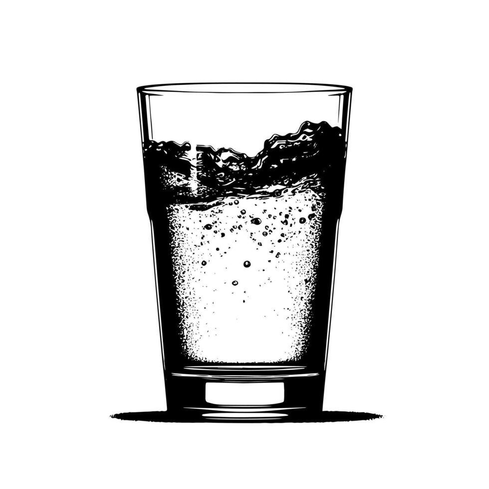 Black and white illustration of a sparkling fresh Glass of Water vector