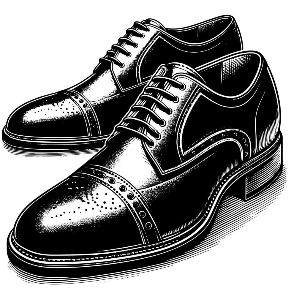 Black and white illustration of a pair of male Leather Shoes vector