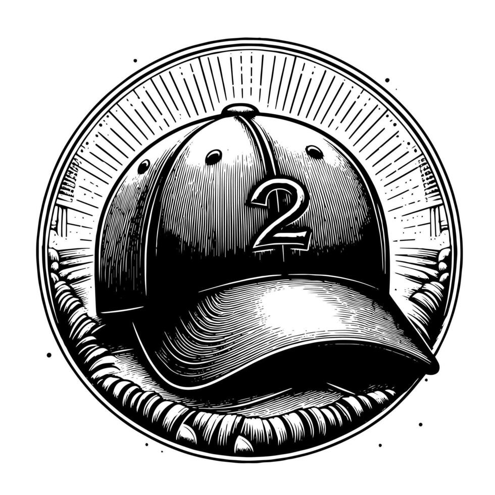 Black and white illustration of a single baseball cap vector