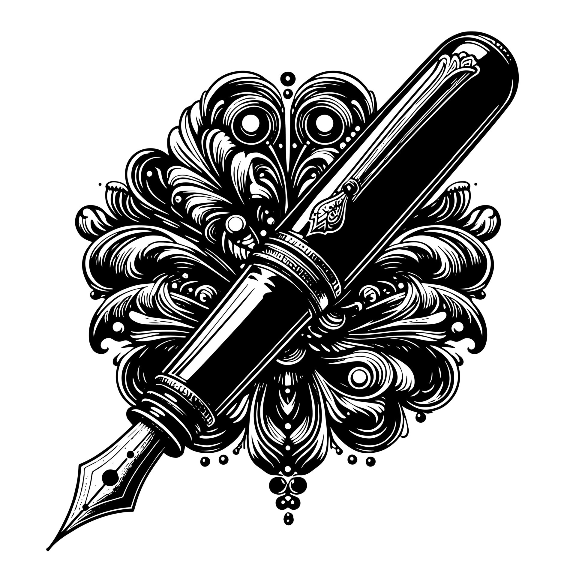 Black and white illustration of a fountain pen 44014870 Vector Art at