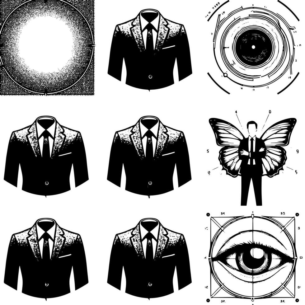 Black and white illustration of a pair of male Business Suit vector