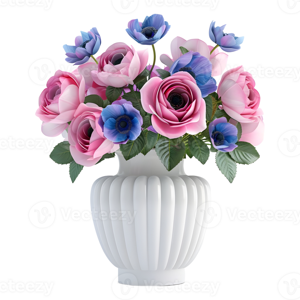 3D Rendering of a Pink and Purple Flowers in a Pot on Transparent Background png