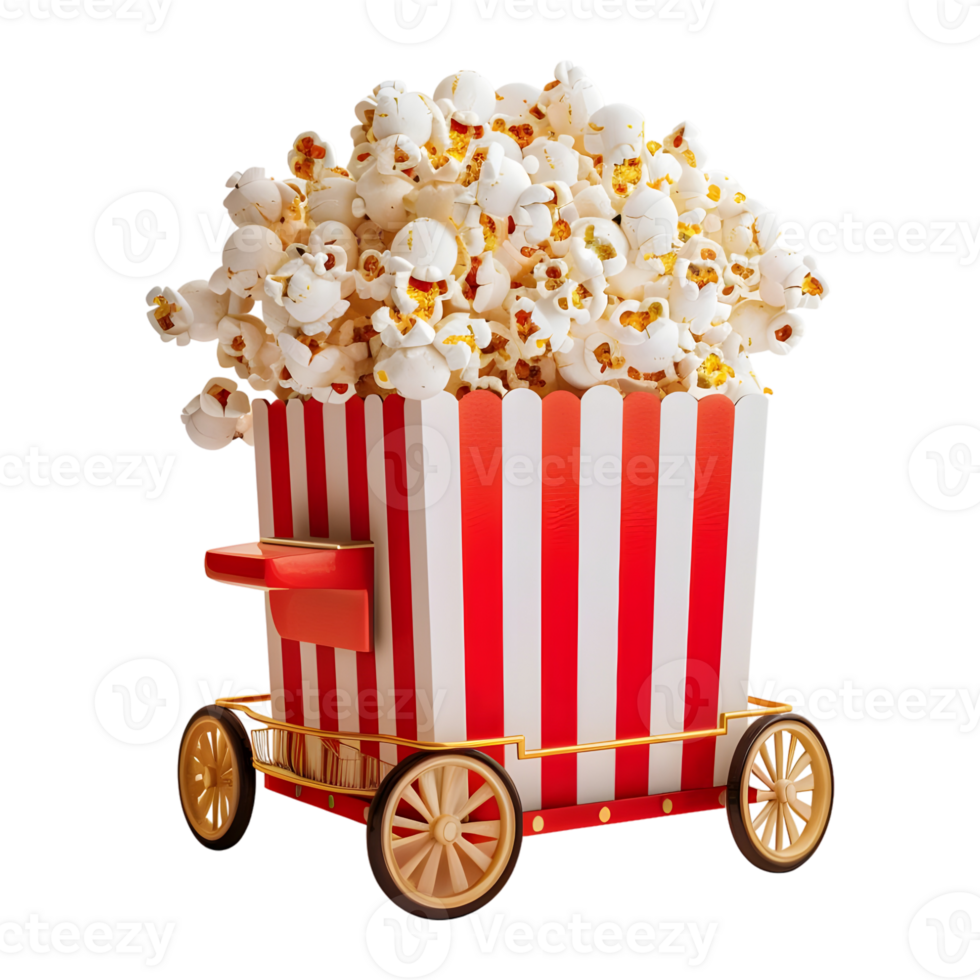 3D Rendering of a Red Popcorn Cart on Transparent Background png