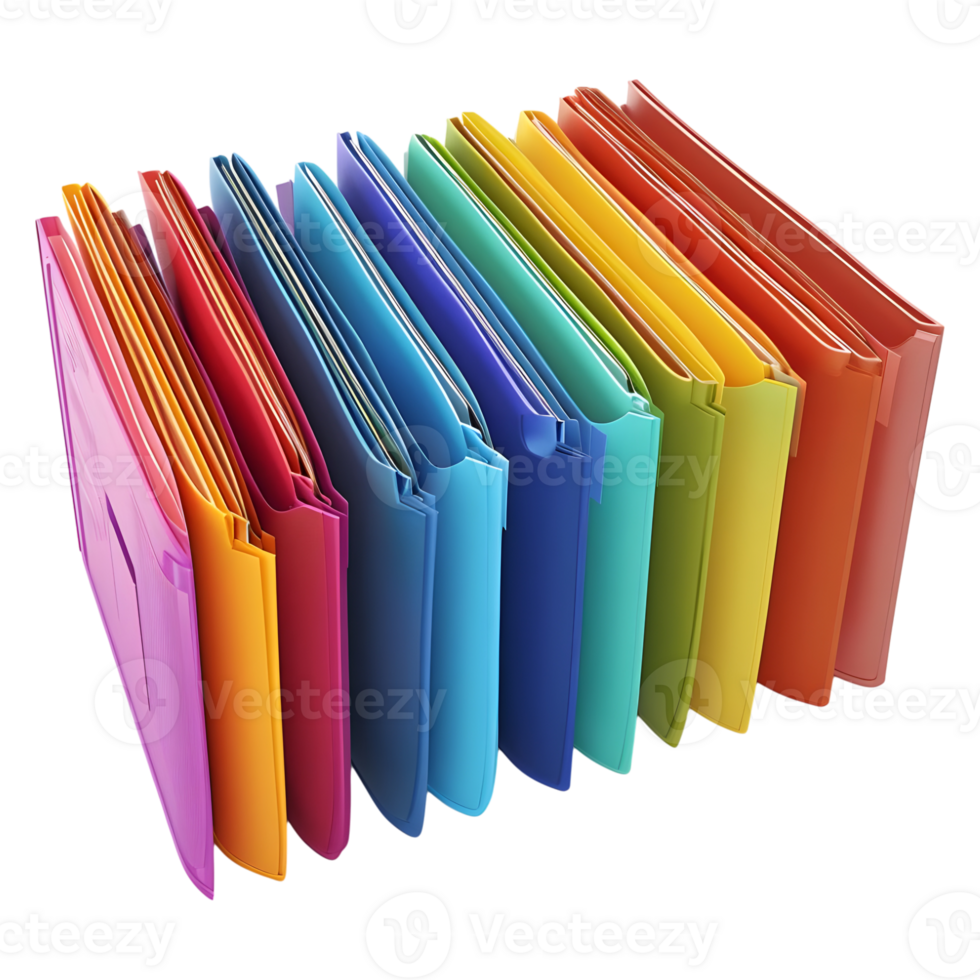 3D Rendering of a Colorful Files for Office on Transparent Background png