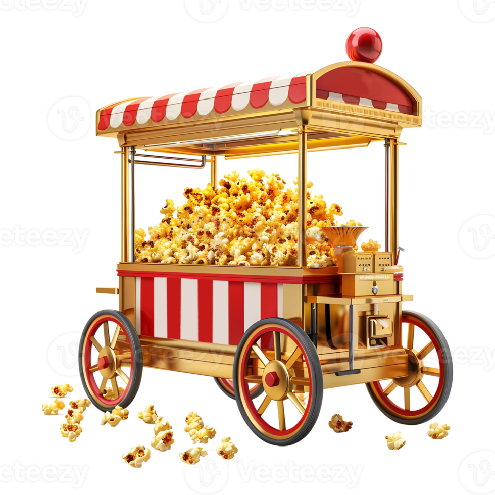 3D Rendering of a Red Popcorn Cart on Transparent Background png