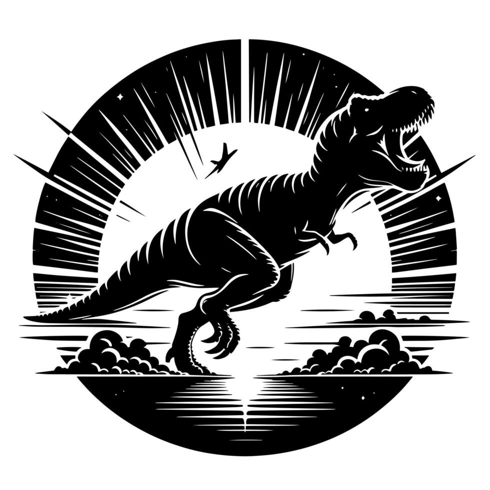 Black and white illustration of a TRex Dinosaur vector