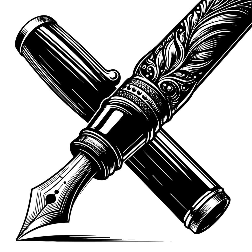 Black and white illustration of a fountain pen vector