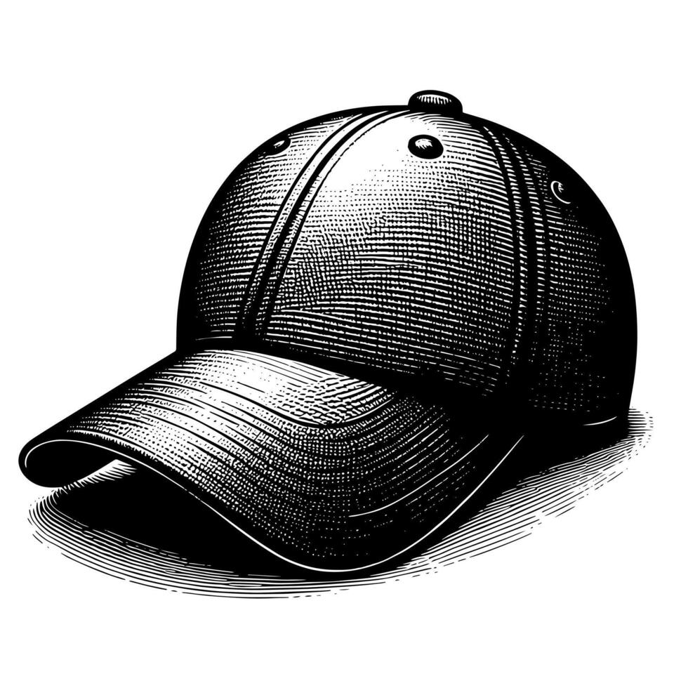 Black and white illustration of a single baseball cap vector