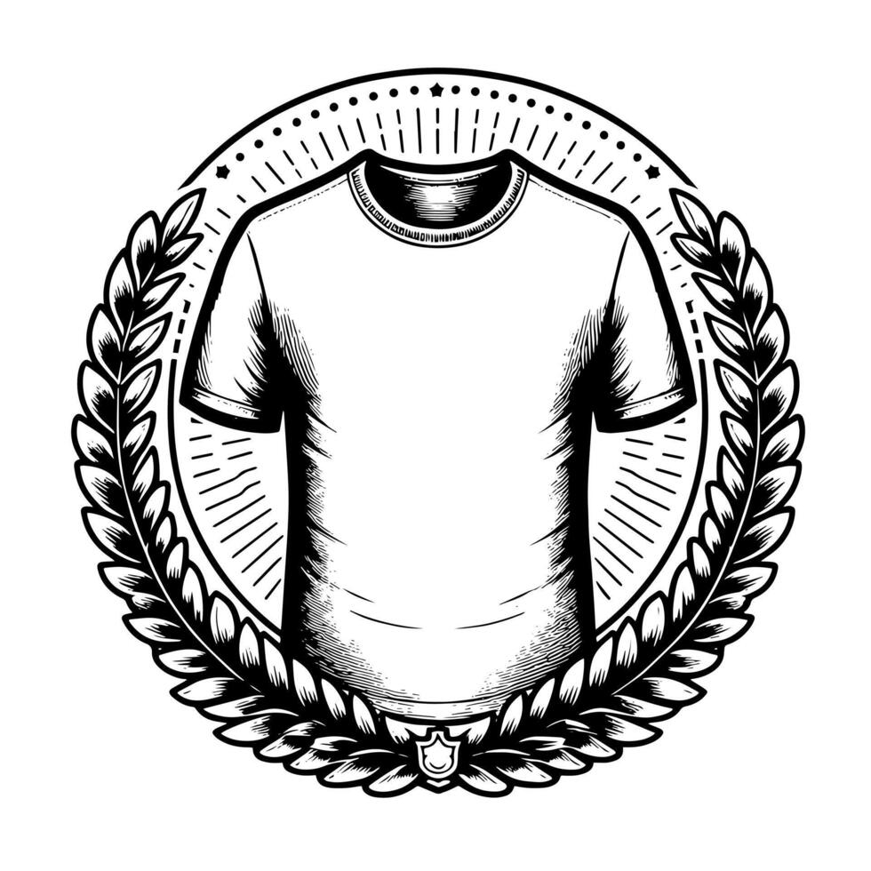 Black and white illustration of a white T-Shirt vector