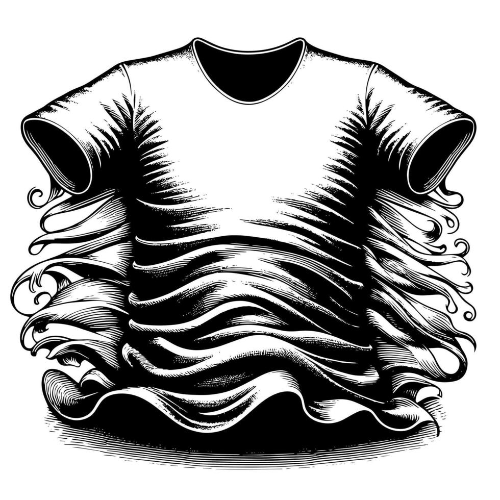 Black and white illustration of a white T-Shirt vector