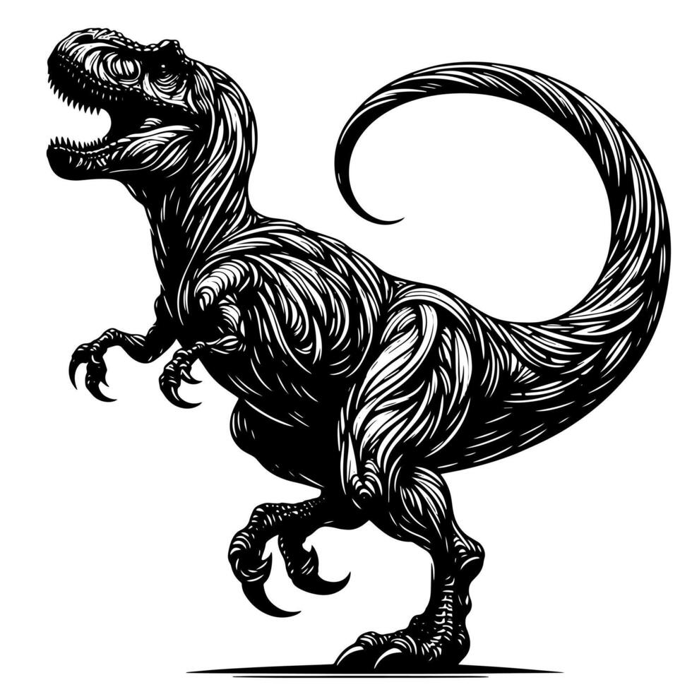 negro y blanco ilustración de un tirano saurio Rex dinosaurio vector