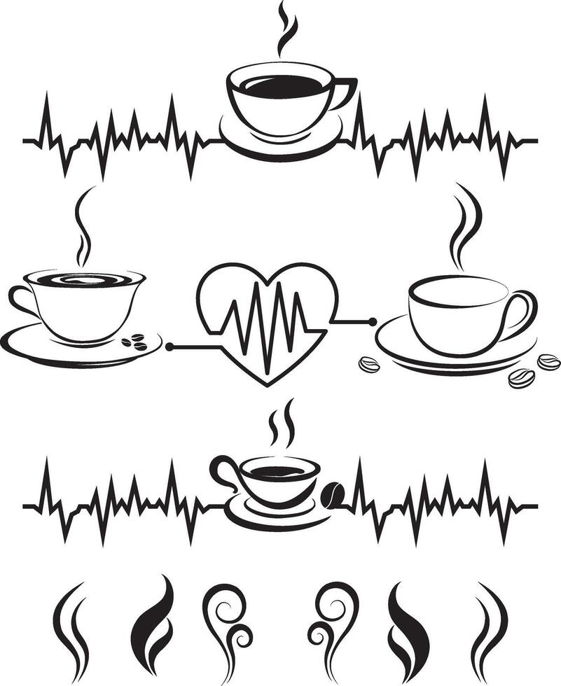 Coffee cup, coffee, Coffee with heartbeat, tea cup, coffee beans, mug, coffee mug vector