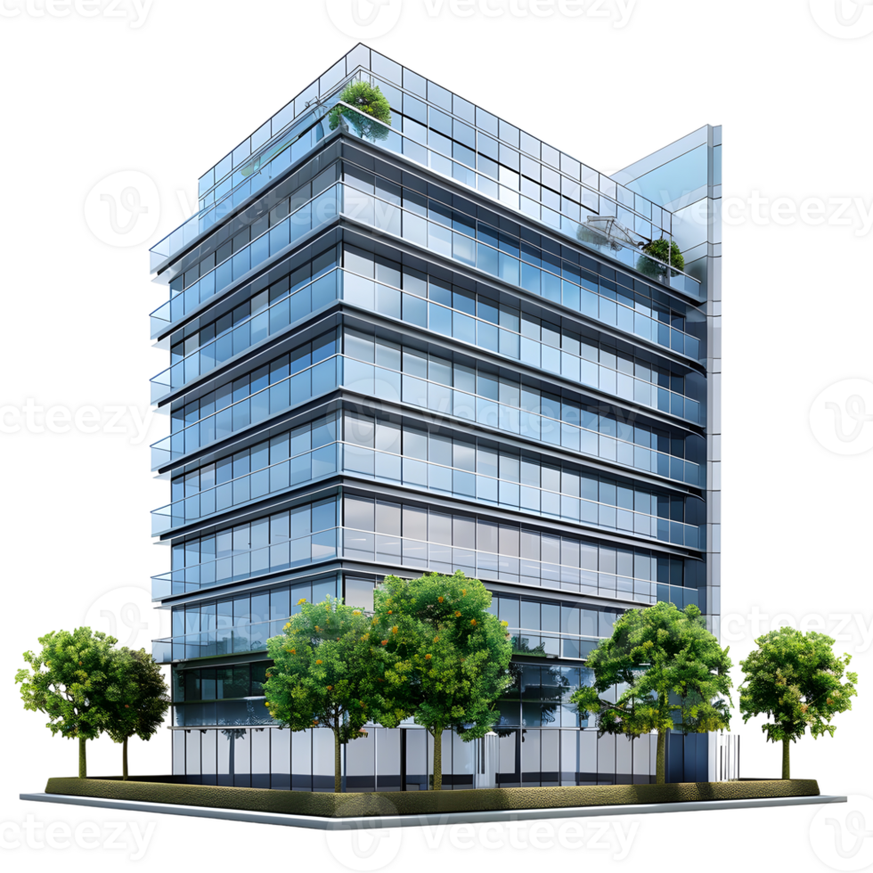 3D Rendering of a Glass Building Skyscraper on Transparent Background png