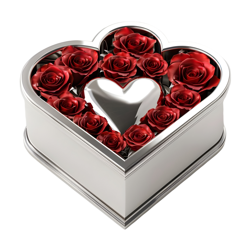 3D Rendering of a Heart in a Box full of Flowers on Transparent Background png