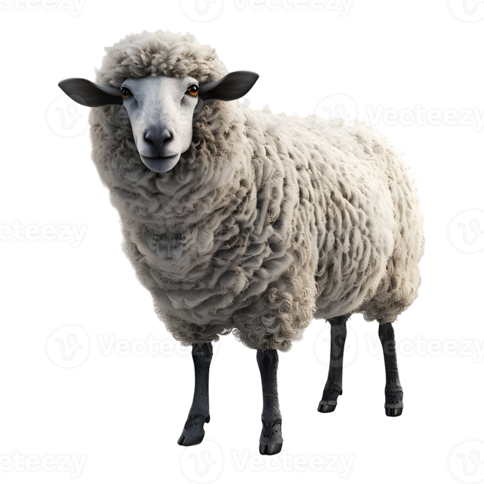 3D Rendering of a Sheep Standing on Transparent Background png