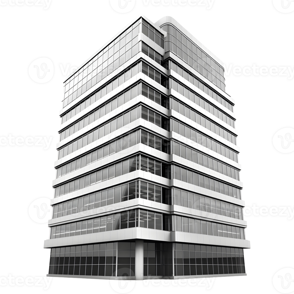 3d representación de un vaso edificio rascacielos en transparente antecedentes png