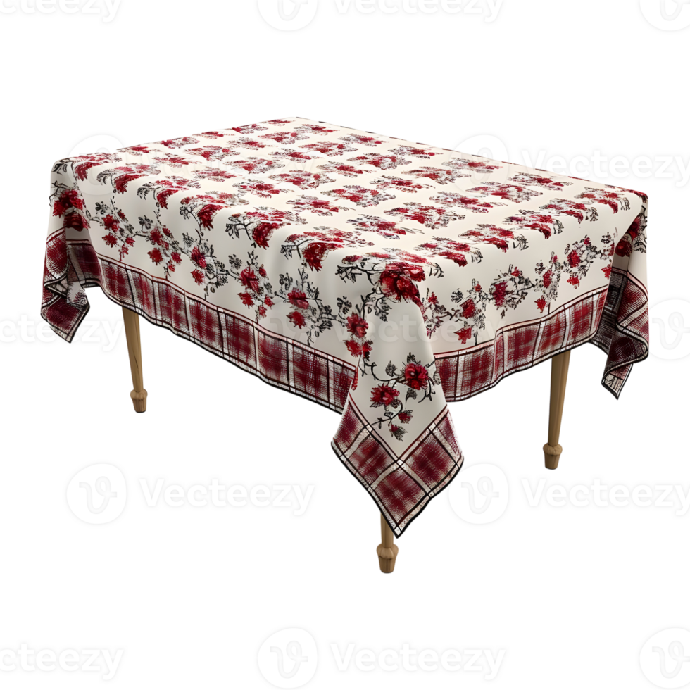 3D Rendering of a Wooden Dining Table with Cloth On it on Transparent Background png