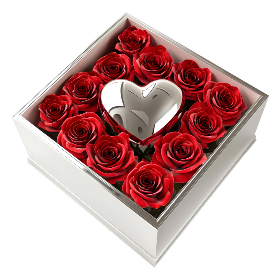 3D Rendering of a Heart in a Box full of Flowers on Transparent Background png