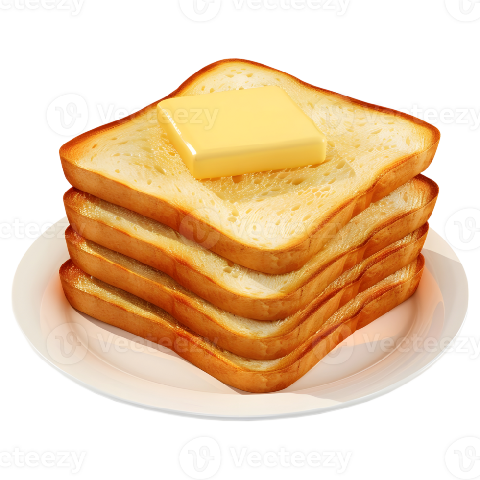 Stack of Breads with Butter on it on Transparent background png