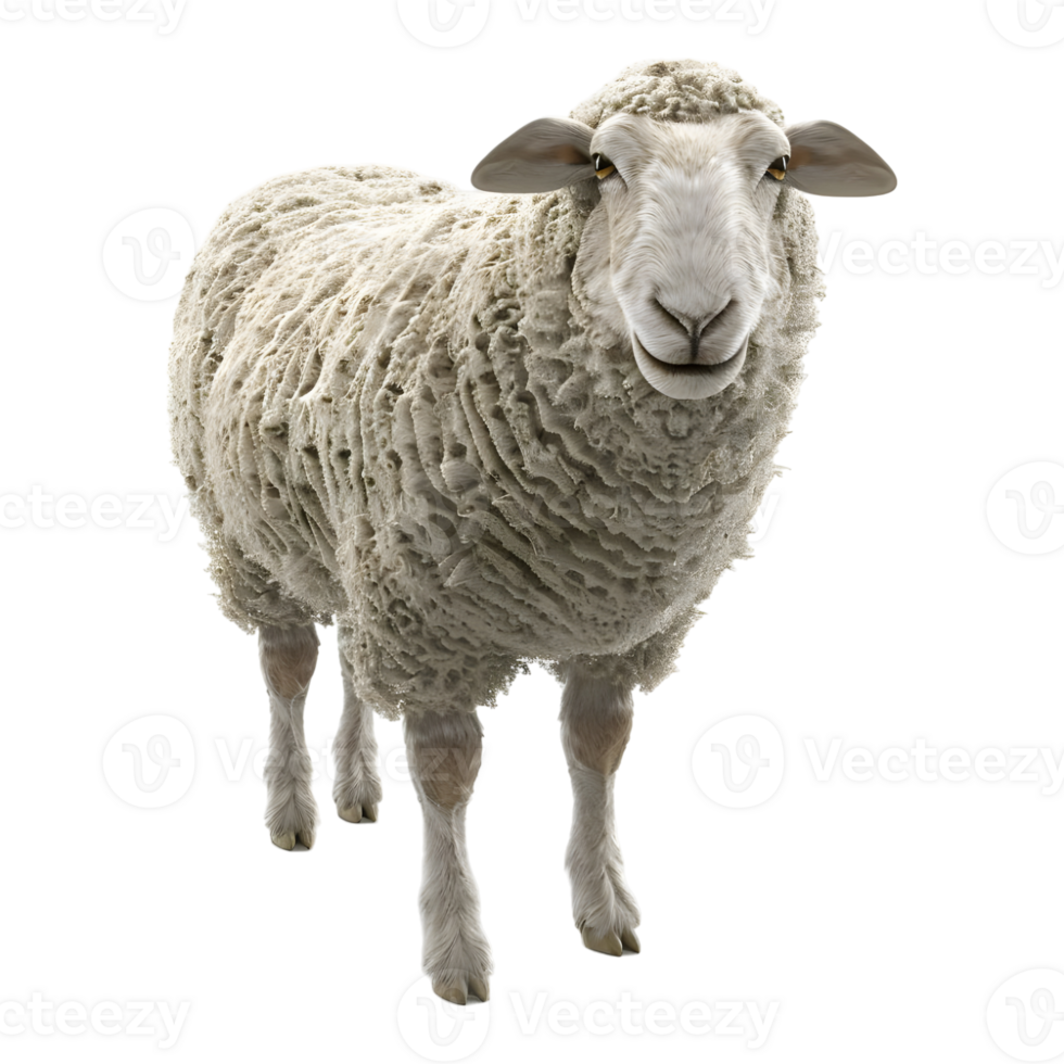 3D Rendering of a Sheep Standing on Transparent Background png