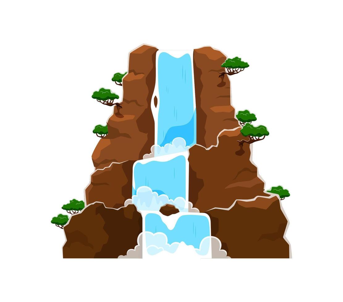 Cartoon waterfall and water cascade with trees vector