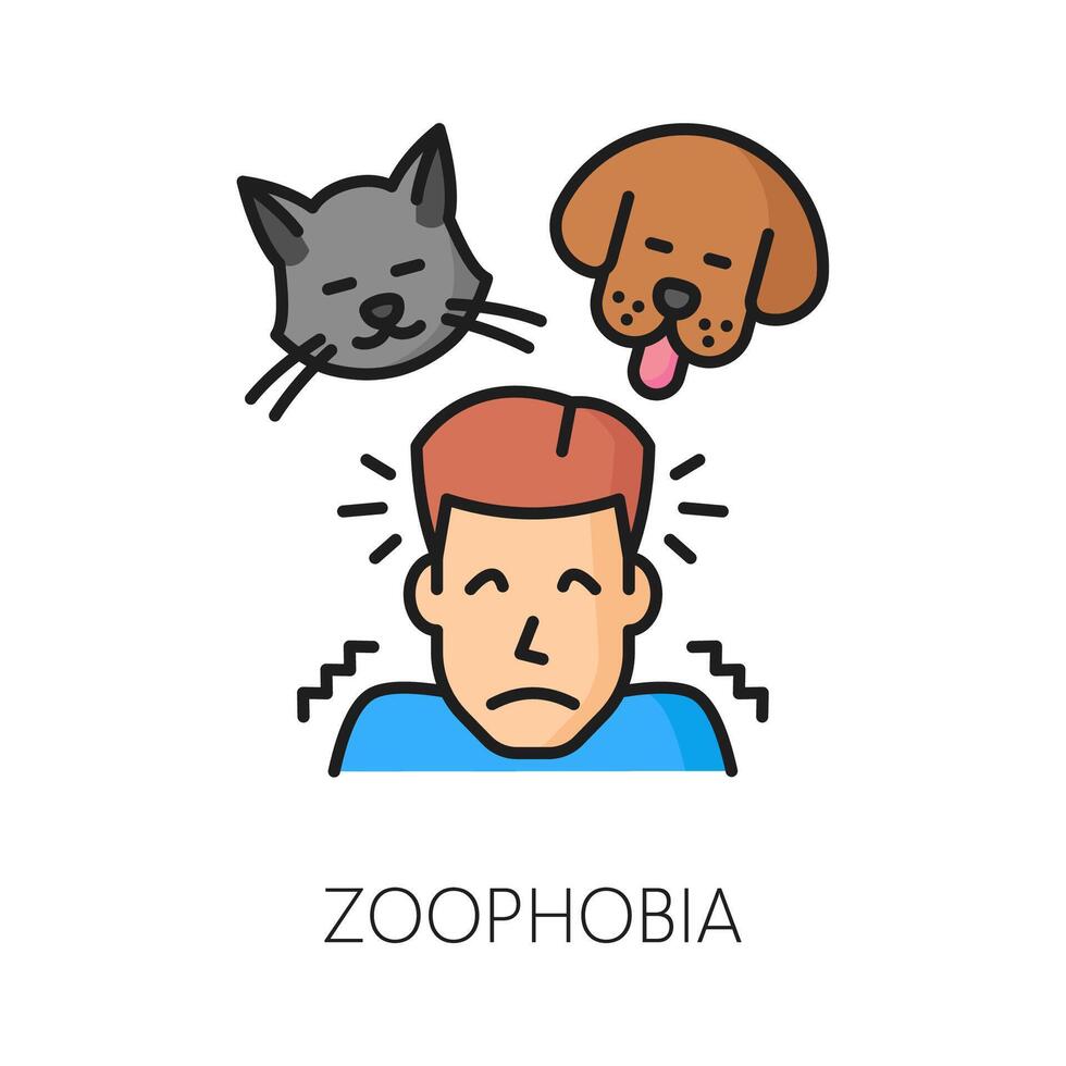 Human phobia or anxiety, zoophobia line icon vector