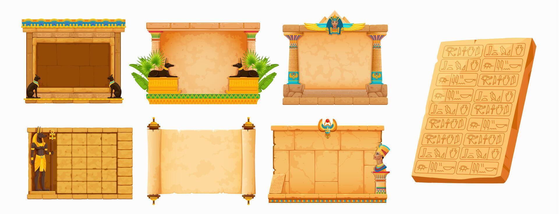 Arcade game frames, ancient Egypt, vintage set vector