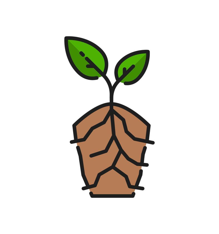 Plant sprout line icon, soil with seed, sprig leaf vector