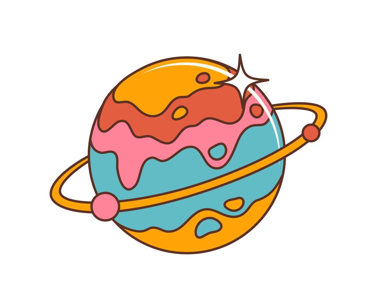 espacio planeta dibujos animados retro hippie maravilloso símbolo vector