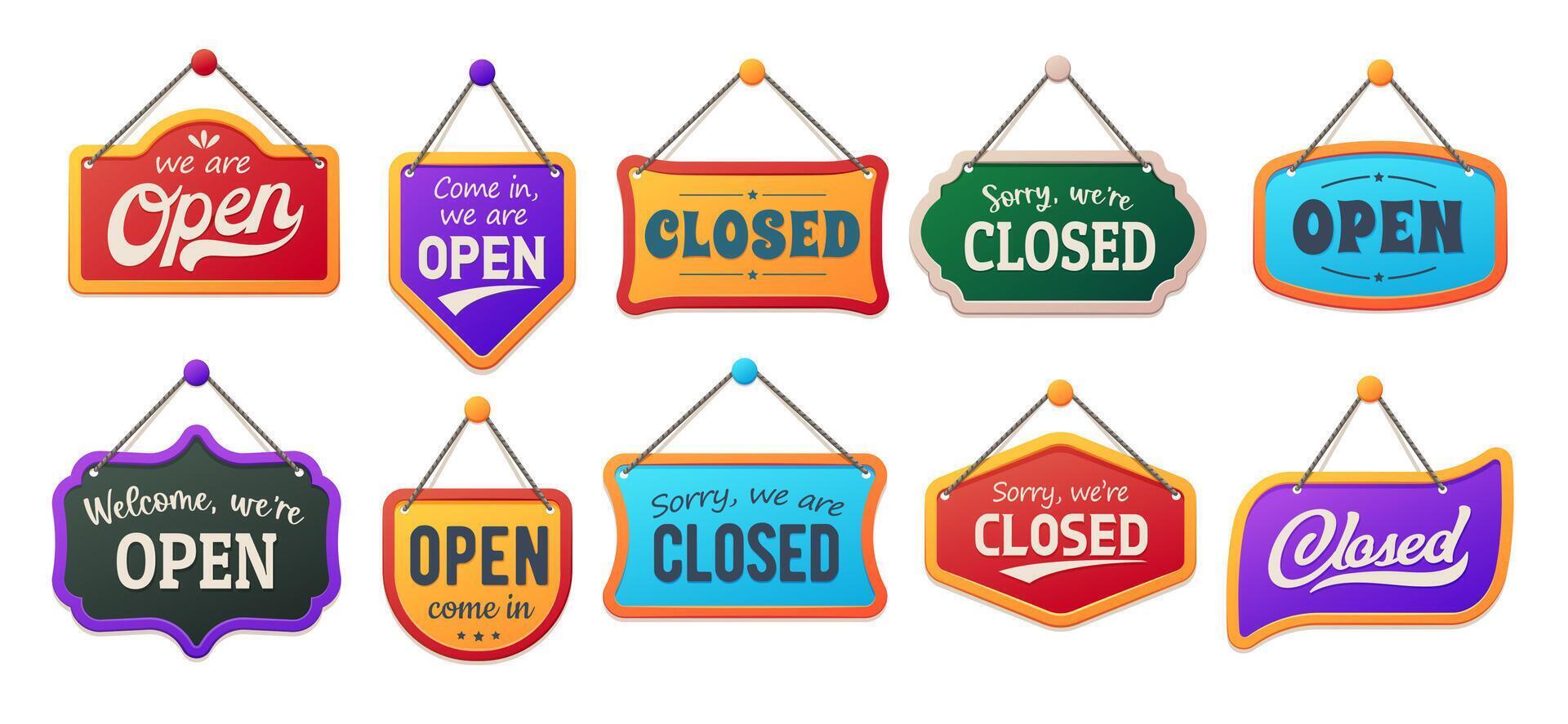 Open, closed board signs, shop notice signboards vector