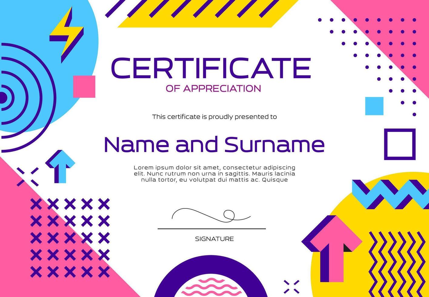 Diploma certificate template, Memphis background vector