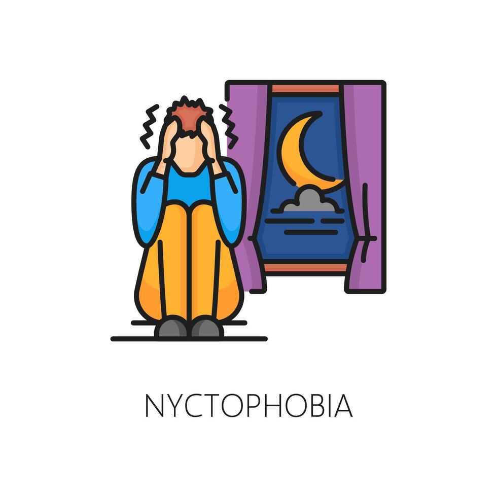Psychology problem, nyctophobia phobia line icon vector