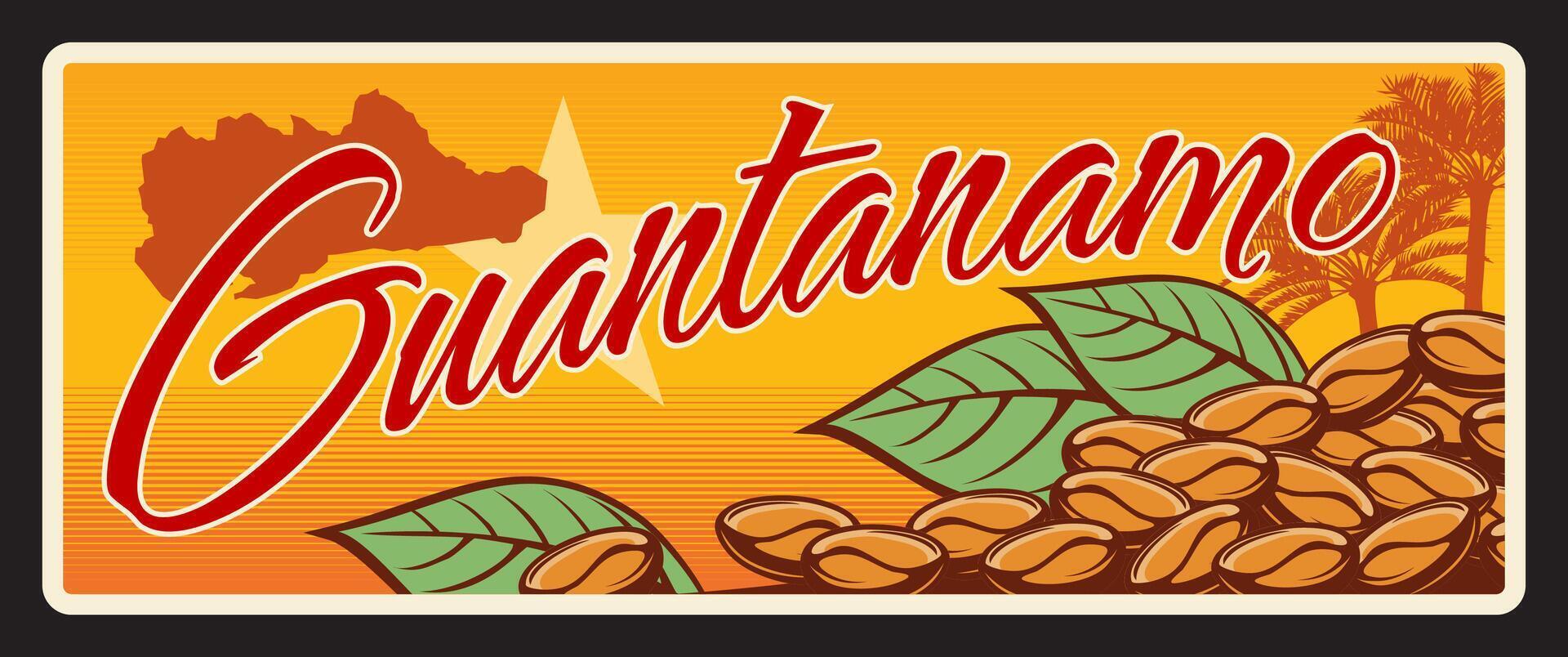 Guantánamo cubano ciudad, antiguo viaje plato firmar vector