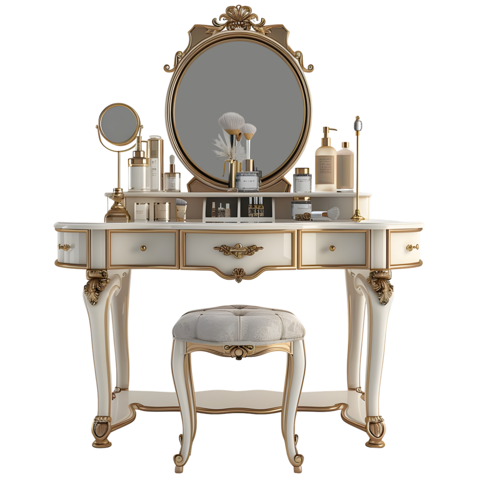 3D Rendering of a Vintage Mirror with Wooden Table on Transparent Background png