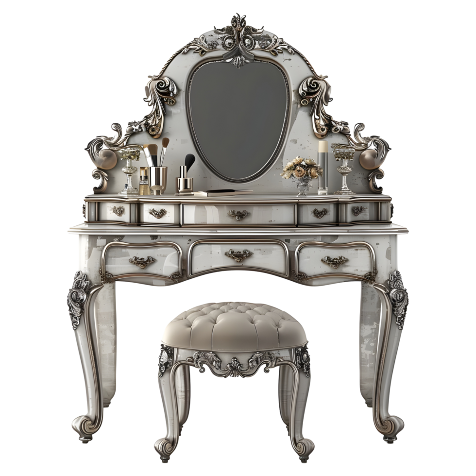 3D Rendering of a Vintage Mirror with Wooden Table on Transparent Background png