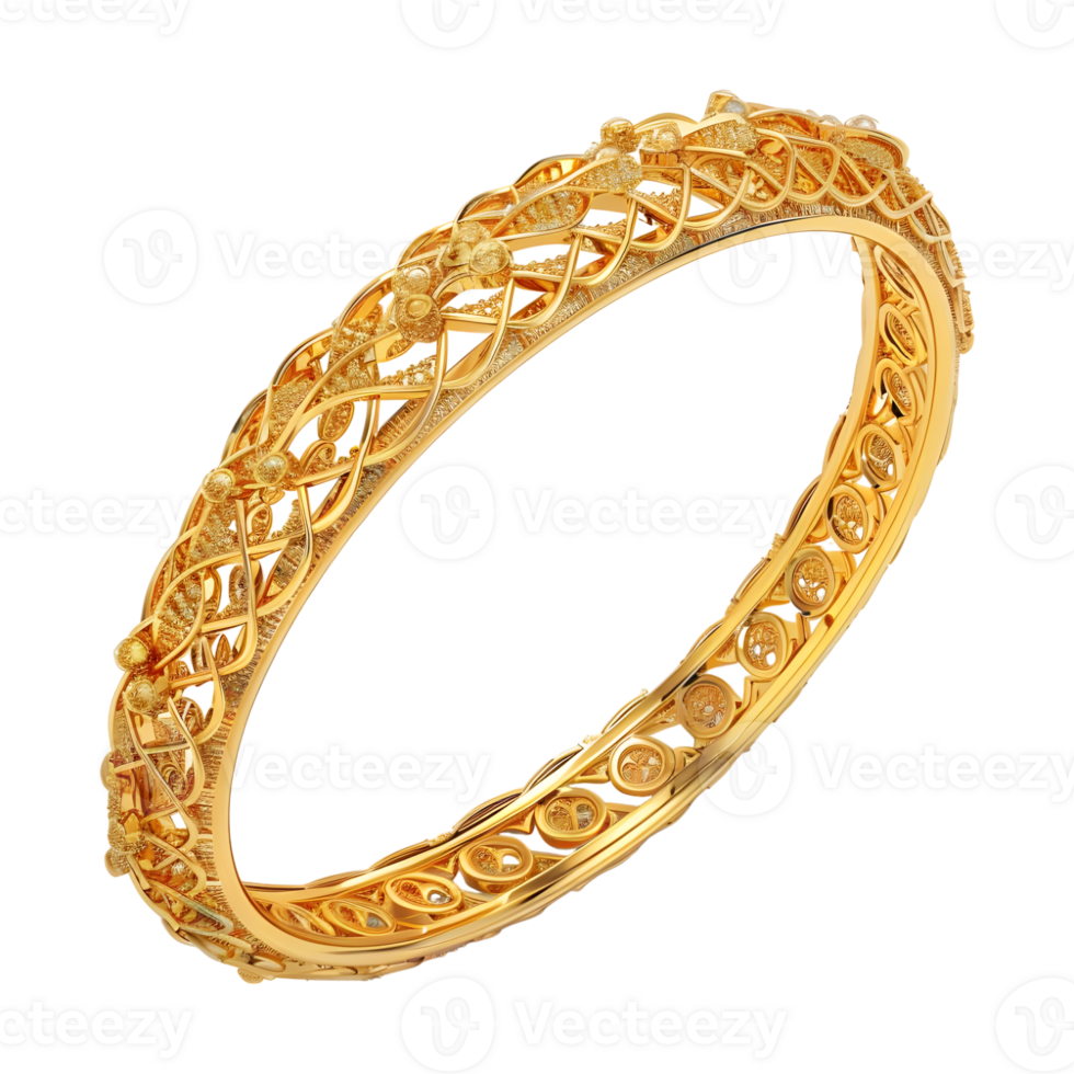 3D Rendering of a Gold Plates bangle on Transparent Background png