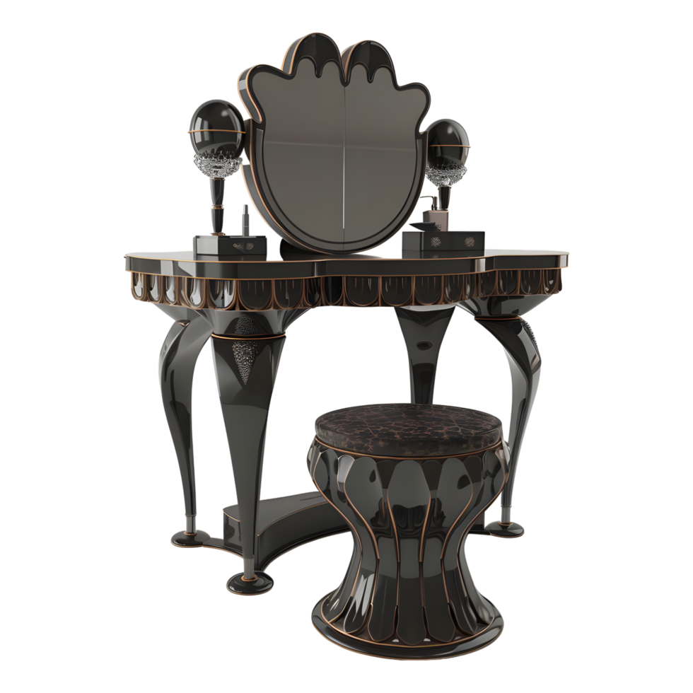 3D Rendering of a Vintage Mirror with Wooden Table on Transparent Background png