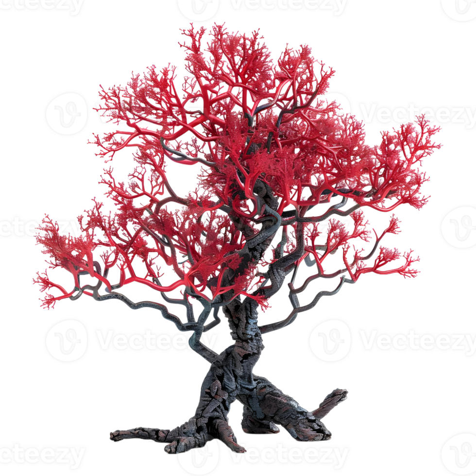 3D Rendering of a Tree with Red Leaves on Transparent Background png