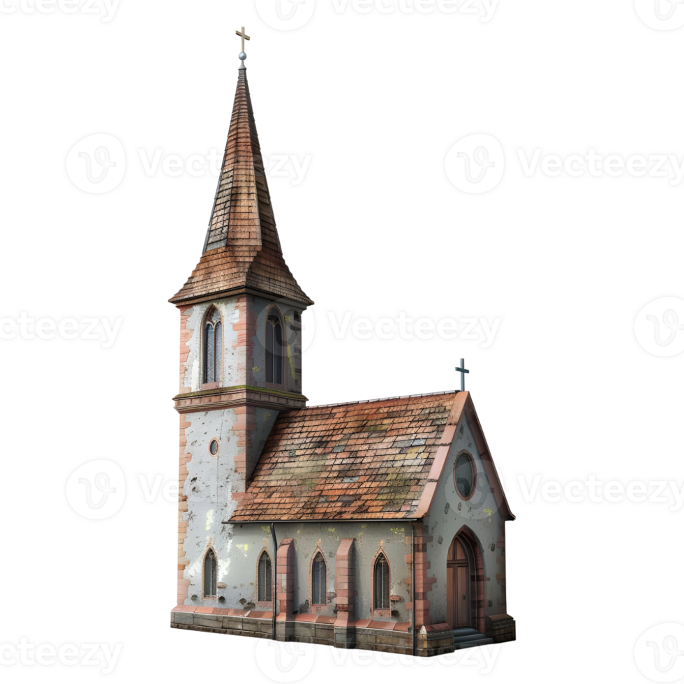 3D Rendering of a Old Church Building on Transparent Background png
