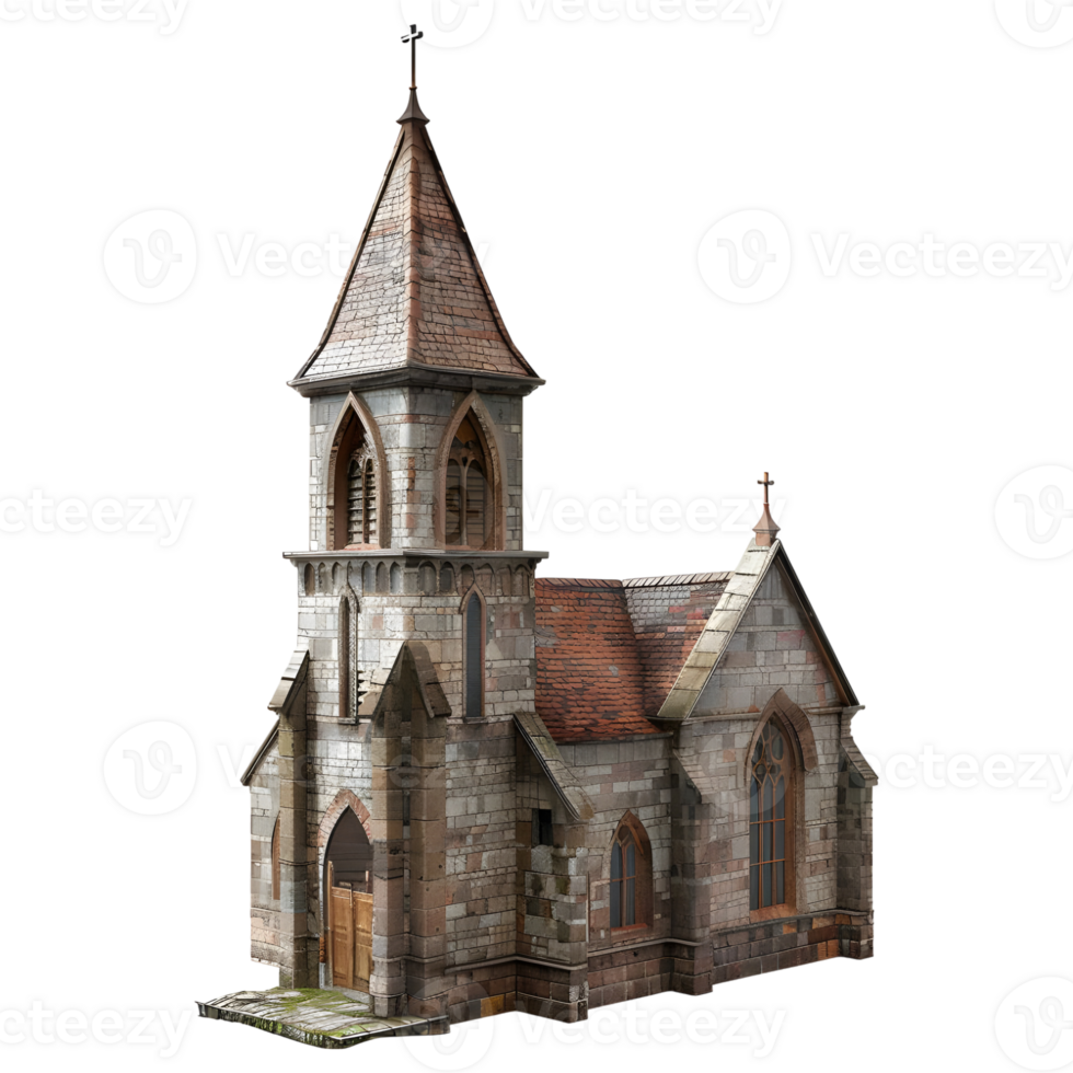 3D Rendering of a Old Church Building on Transparent Background png