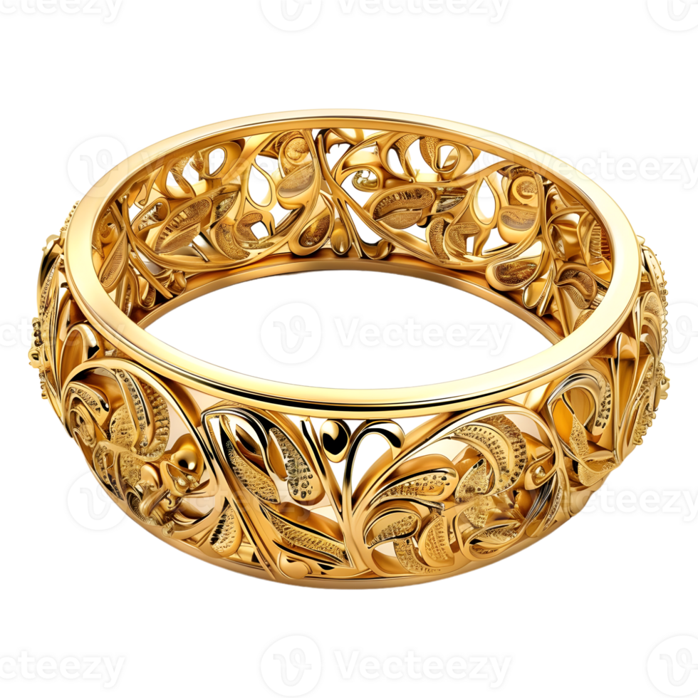 3D Rendering of a Gold Plates bangle on Transparent Background png