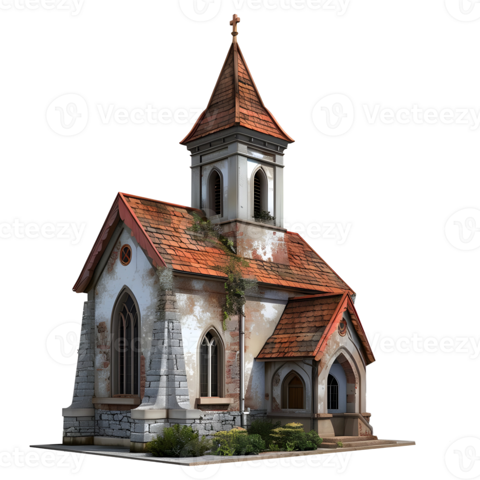 3d interpretazione di un' vecchio Chiesa edificio su trasparente sfondo png