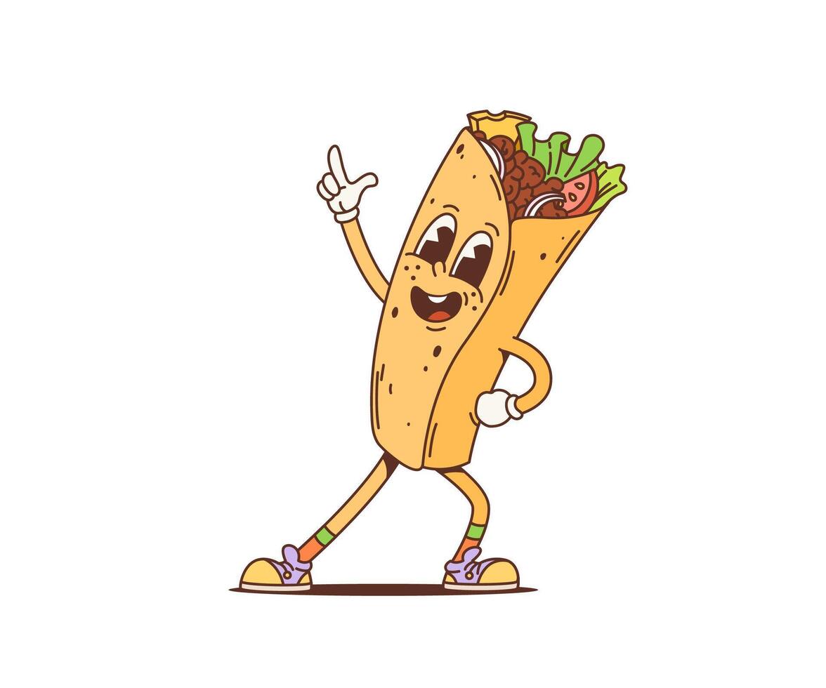 Cartoon retro shawarma groovy character dance vector